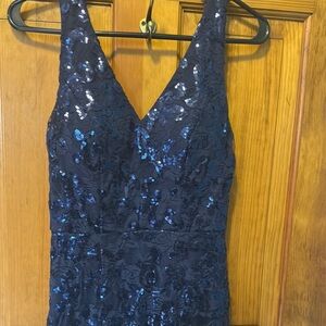 Elegant Navy Sequin Dress Prom Bridesmaid long dress Size 1
